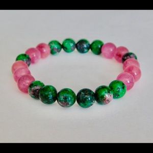 Happiness and Harmony Tourmaline Anyolite Watermelon Crystal Bead Bracelet